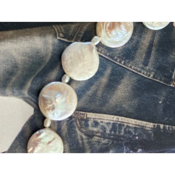 Freshwater Coin Pearl Necklace 16” • Statement Pearl Collar Necklace - Picture 4 of 5